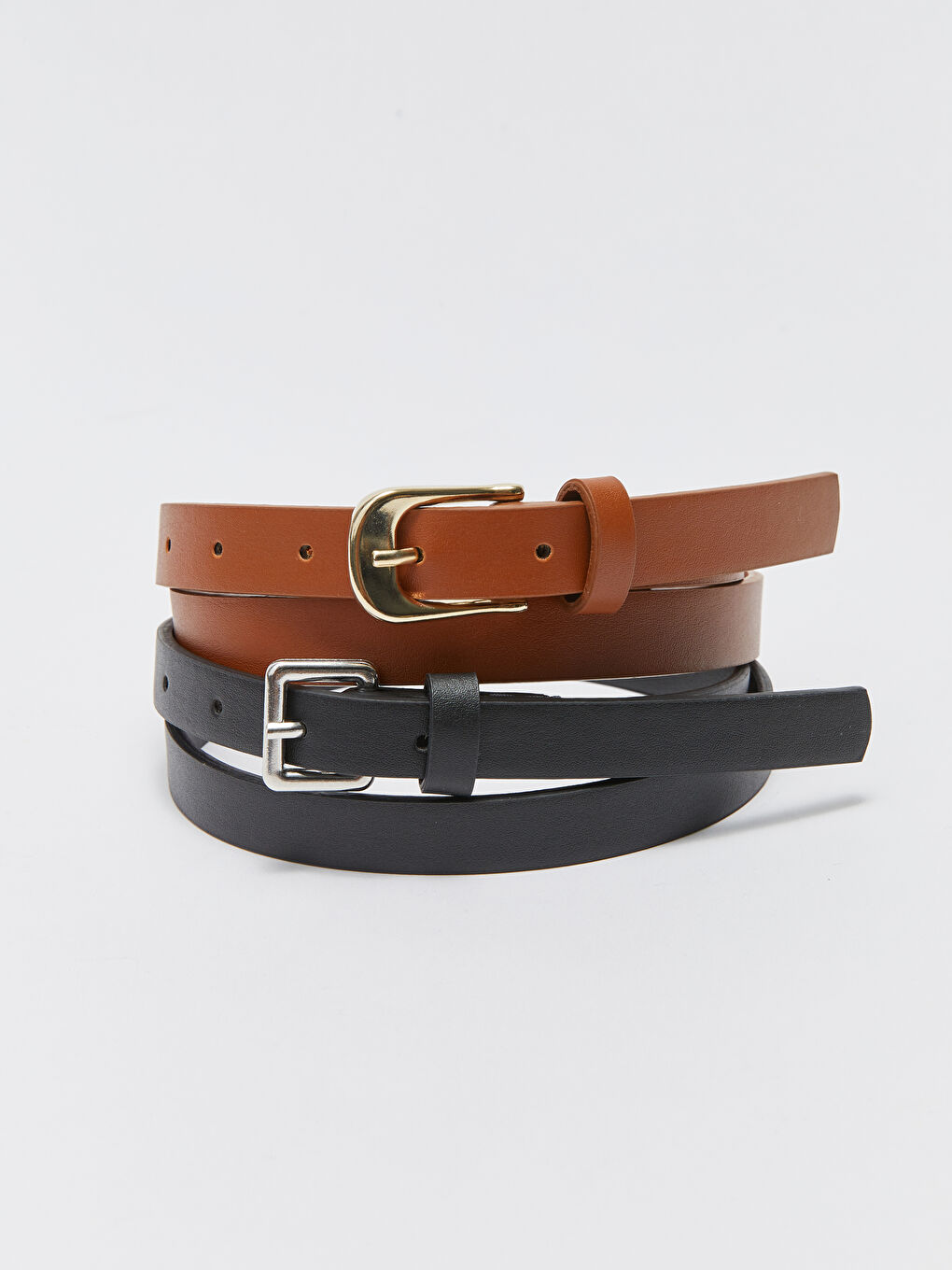 Leather Look Slim Woman Belt 2 Pack
