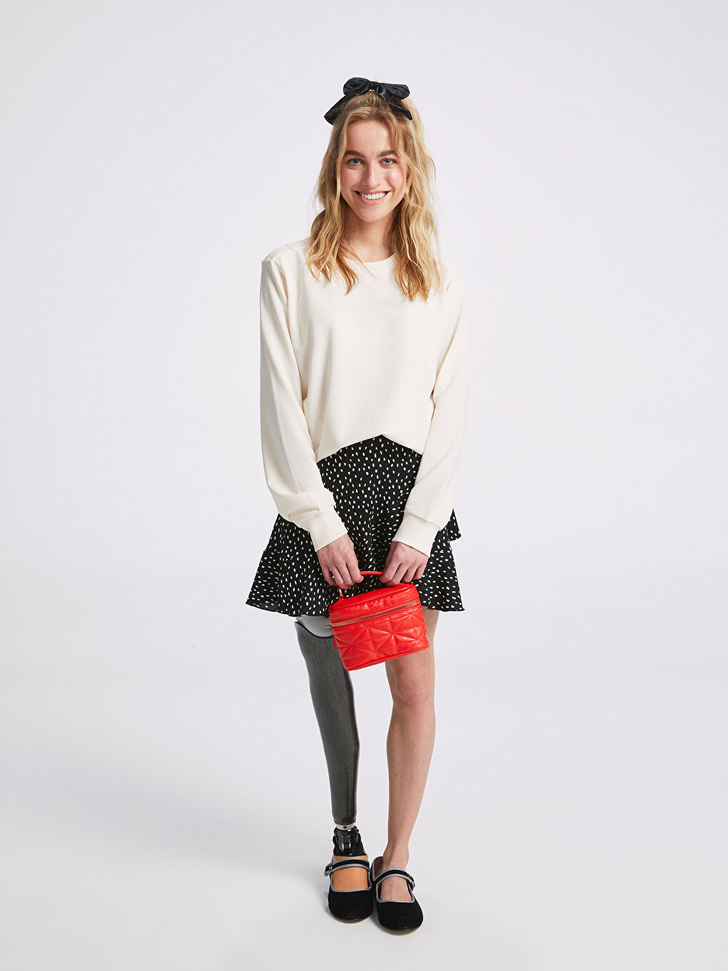 Ekru Bisiklet Yaka Düz Uzun Kollu Kadın Sweatshirt-3