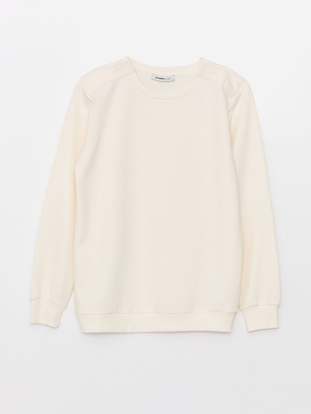 Ekru Bisiklet Yaka Düz Uzun Kollu Kadın Sweatshirt-6