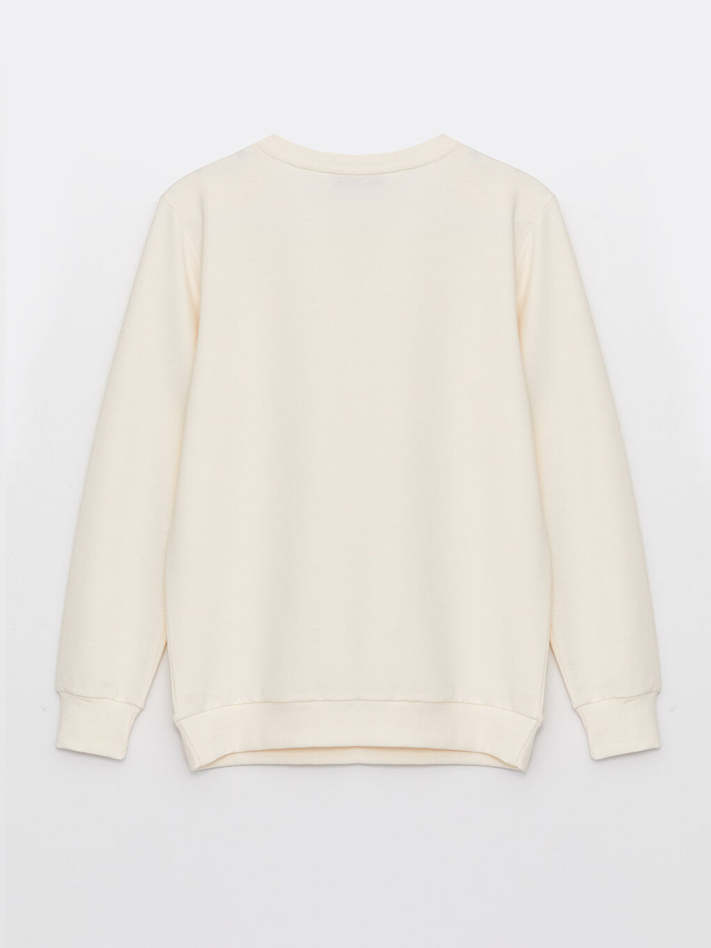 Ekru Bisiklet Yaka Düz Uzun Kollu Kadın Sweatshirt-7