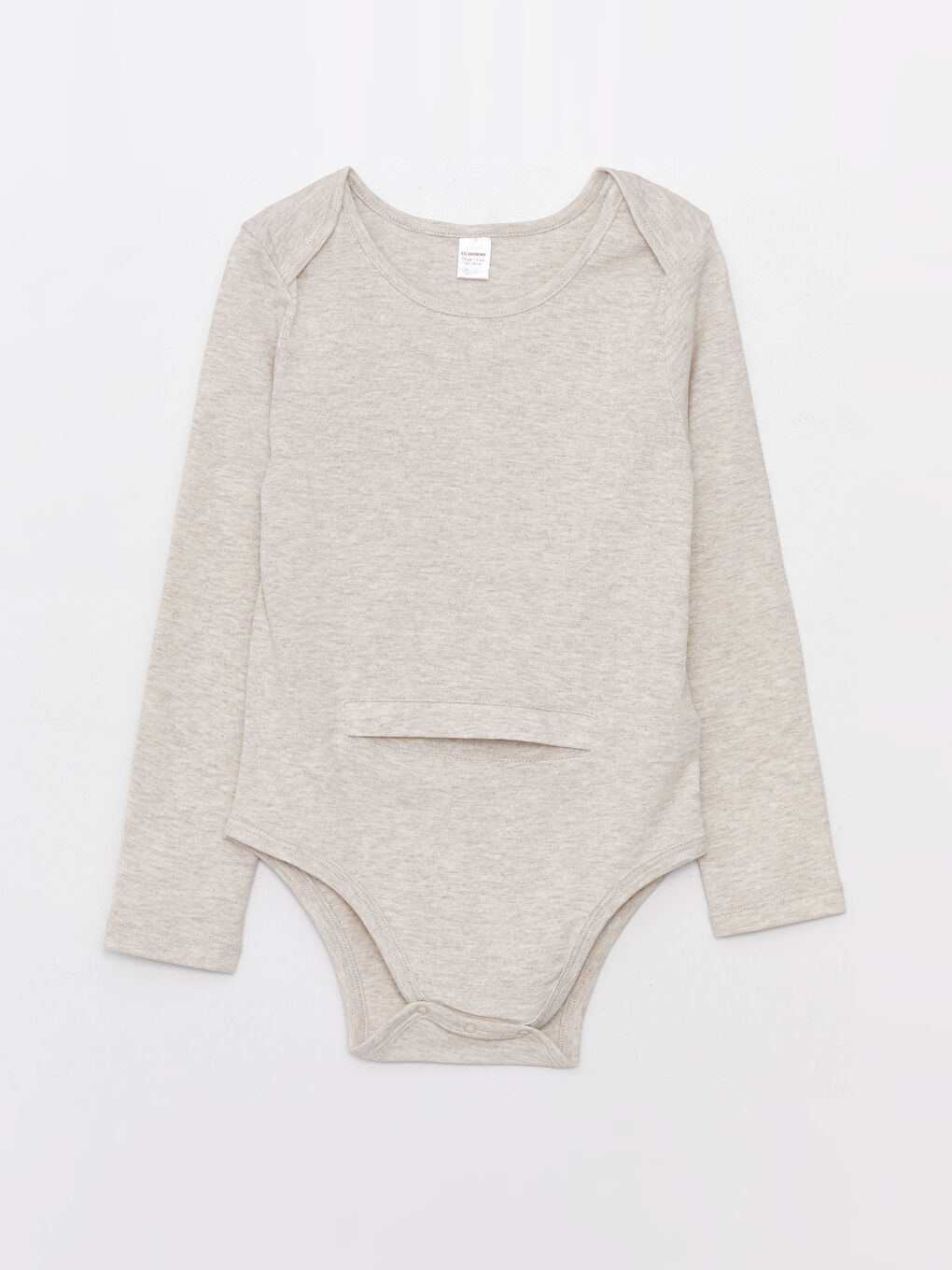 Bej Bisiklet Yaka Basic Uzun Kollu Unisex Çocuk Çıtçıtlı Body-1