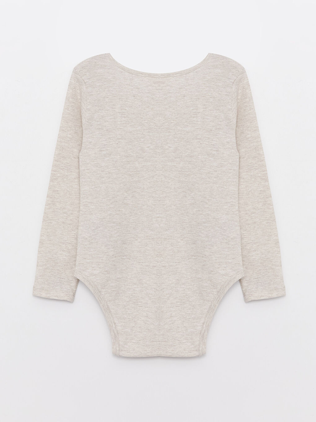 Bej Bisiklet Yaka Basic Uzun Kollu Unisex Çocuk Çıtçıtlı Body-2