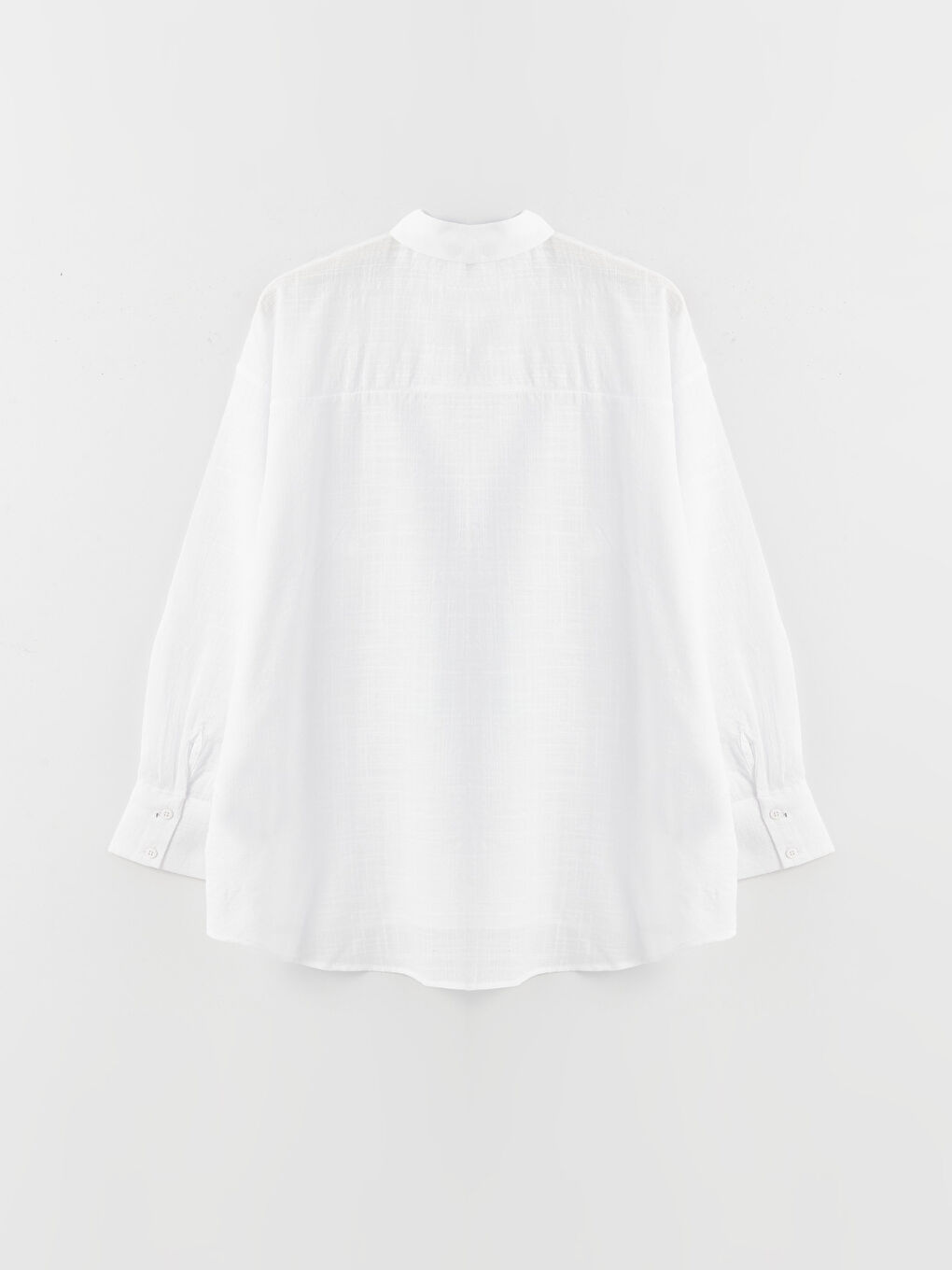 Beyaz Düz Uzun Kollu Oversize Kadın Gömlek-6