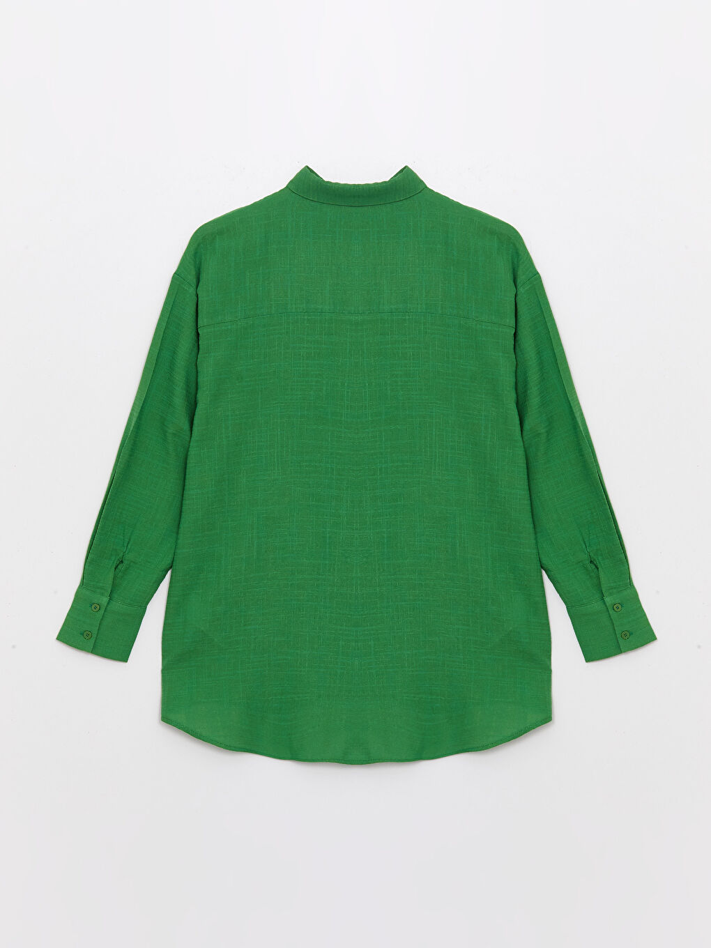 Yeşil Düz Uzun Kollu Oversize Kadın Gömlek-6