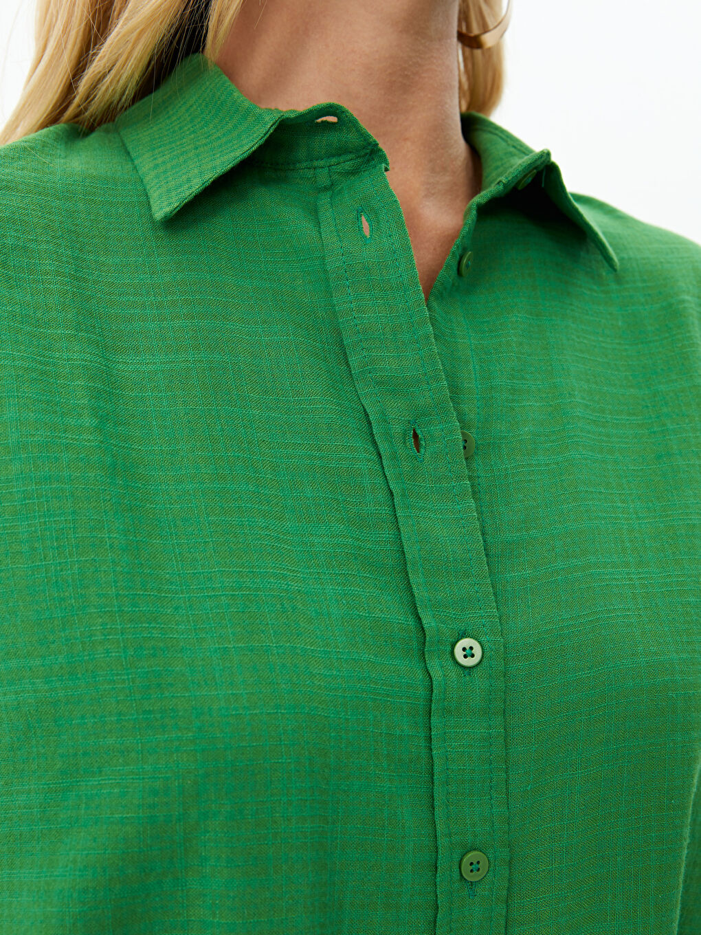 Yeşil Düz Uzun Kollu Oversize Kadın Gömlek-3