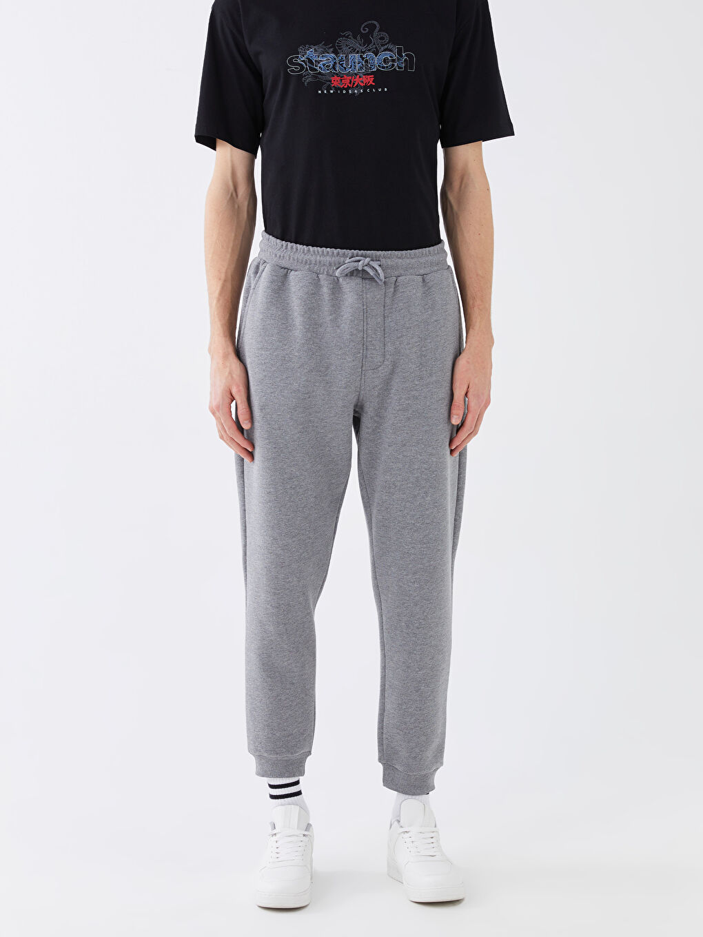 Gri Slim Fit Erkek Kalın Jogger Eşofman Altı-3