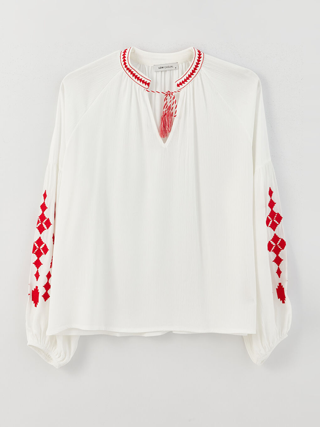 LCW Vision Bound Collar Embroidered Long Sleeve Oversize Women's Blouse -S3HN20Z8-V49