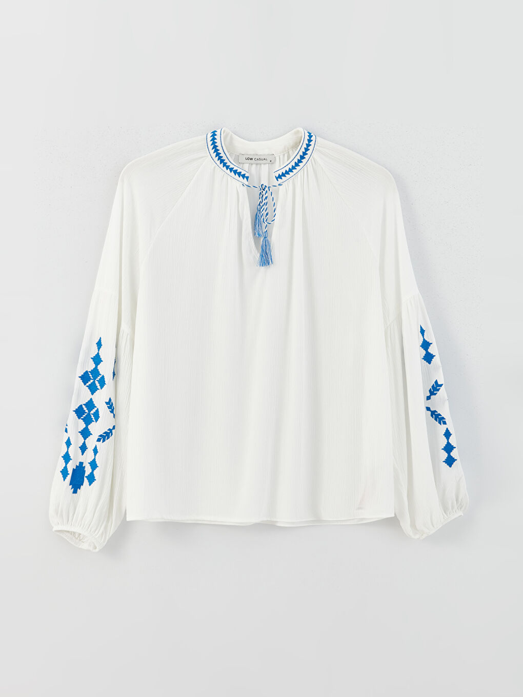 Bound Collar Embroidered Long Sleeve Oversize Women's Blouse -S3HN20Z8-V6W