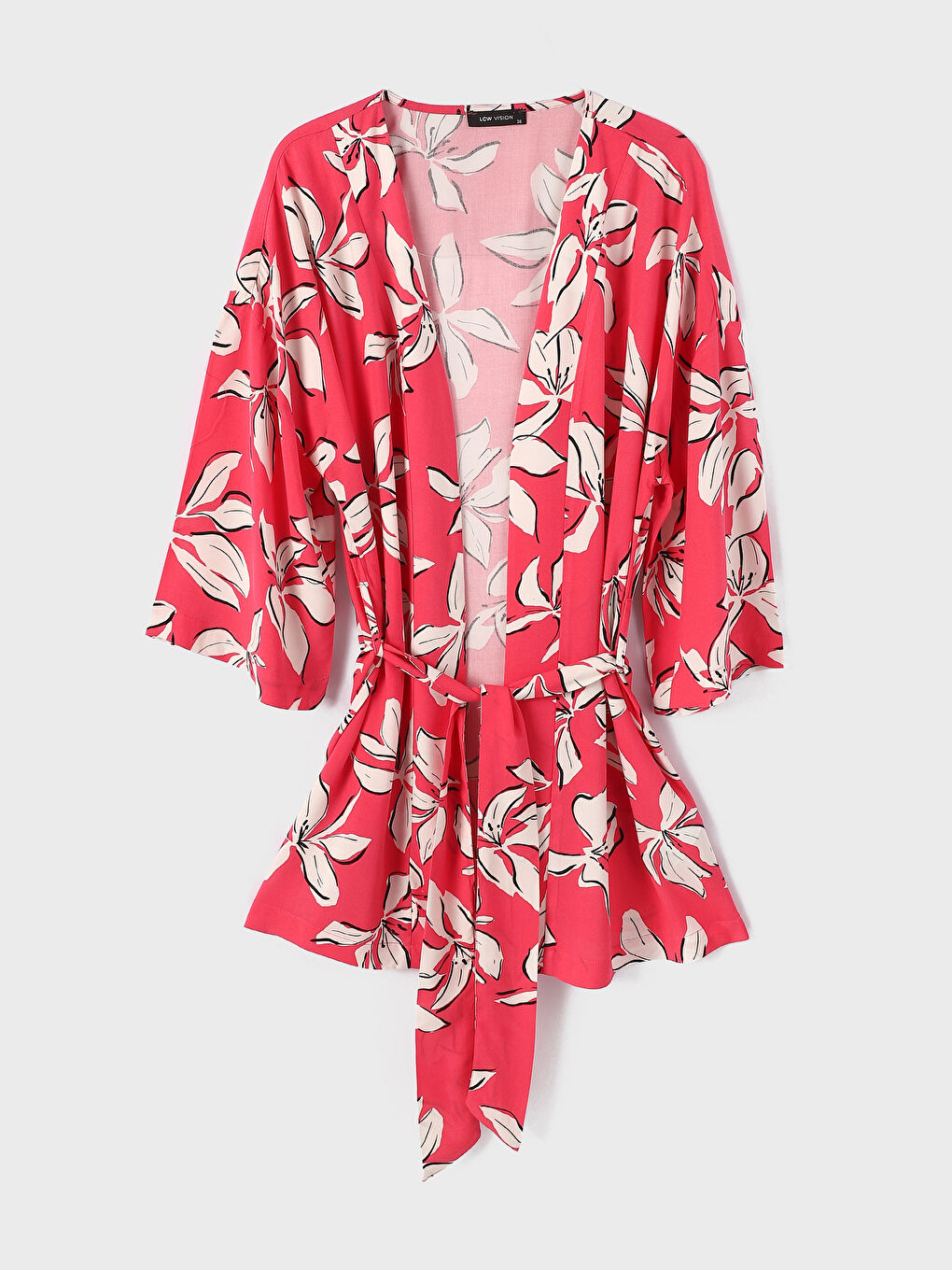 Shawl Collar Patterned Women's Kimono with Belt Detail