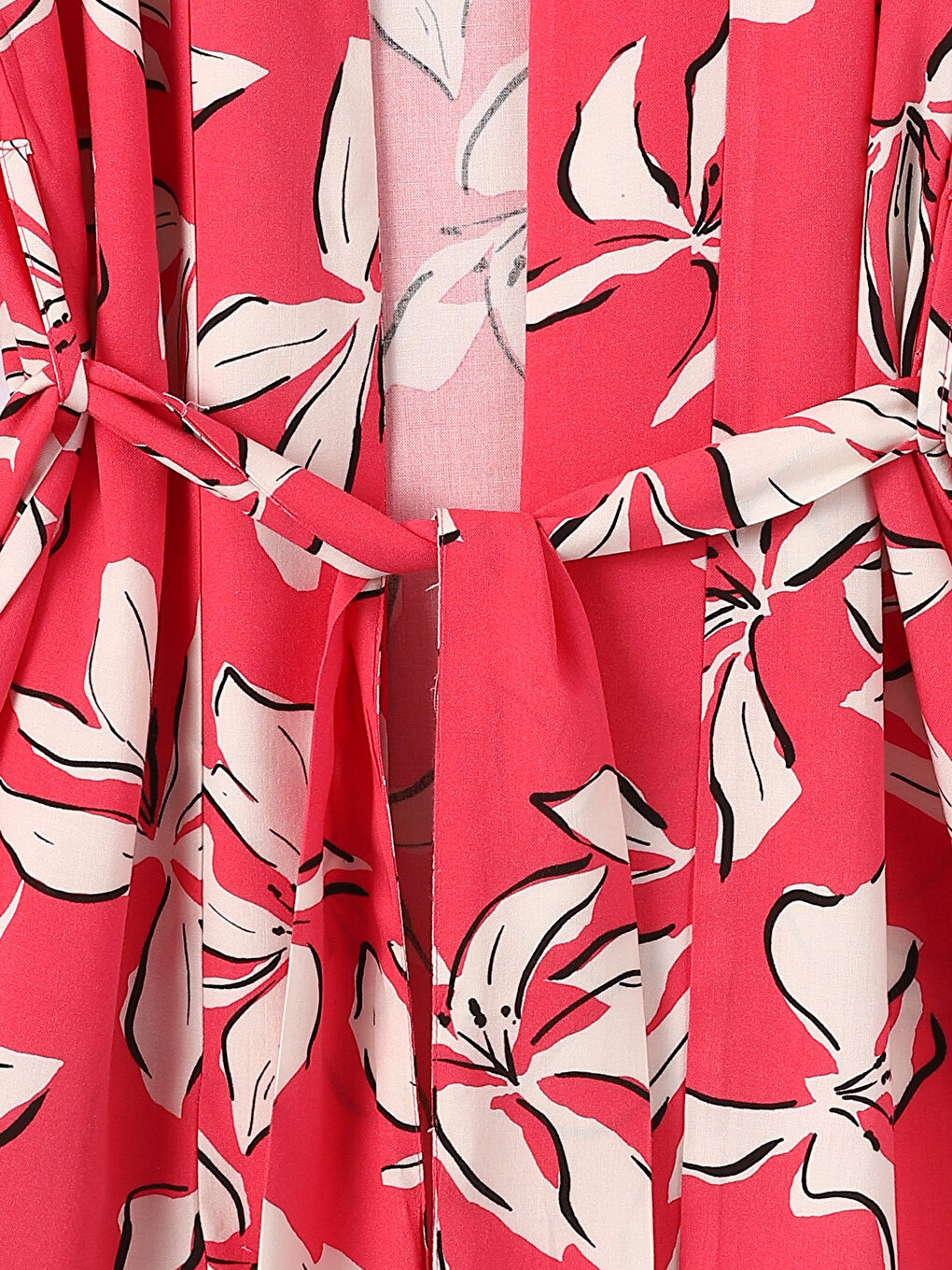 Shawl Collar Patterned Women's Kimono with Belt Detail-3