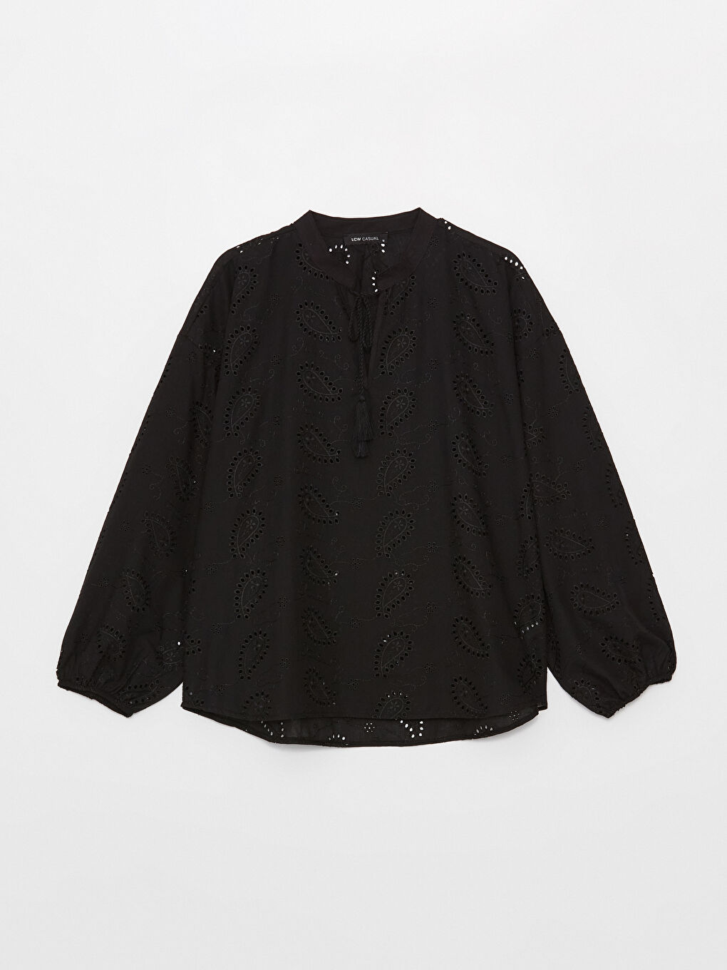 LCW Vision Bluza sa kragnom na vezanje, uzorkom, dugim rukavima, prevelika za žene -S3HN28Z8-CVL