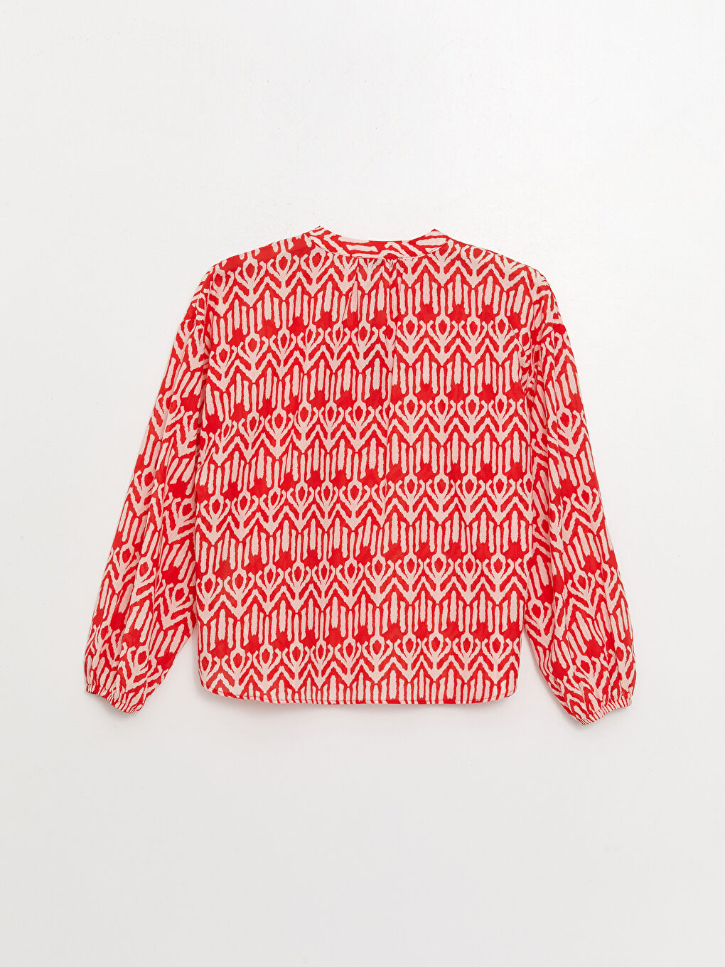 Әйелдерге арналған байламалы жаға өрнексіз ұзын жең оверсайз блузка-6