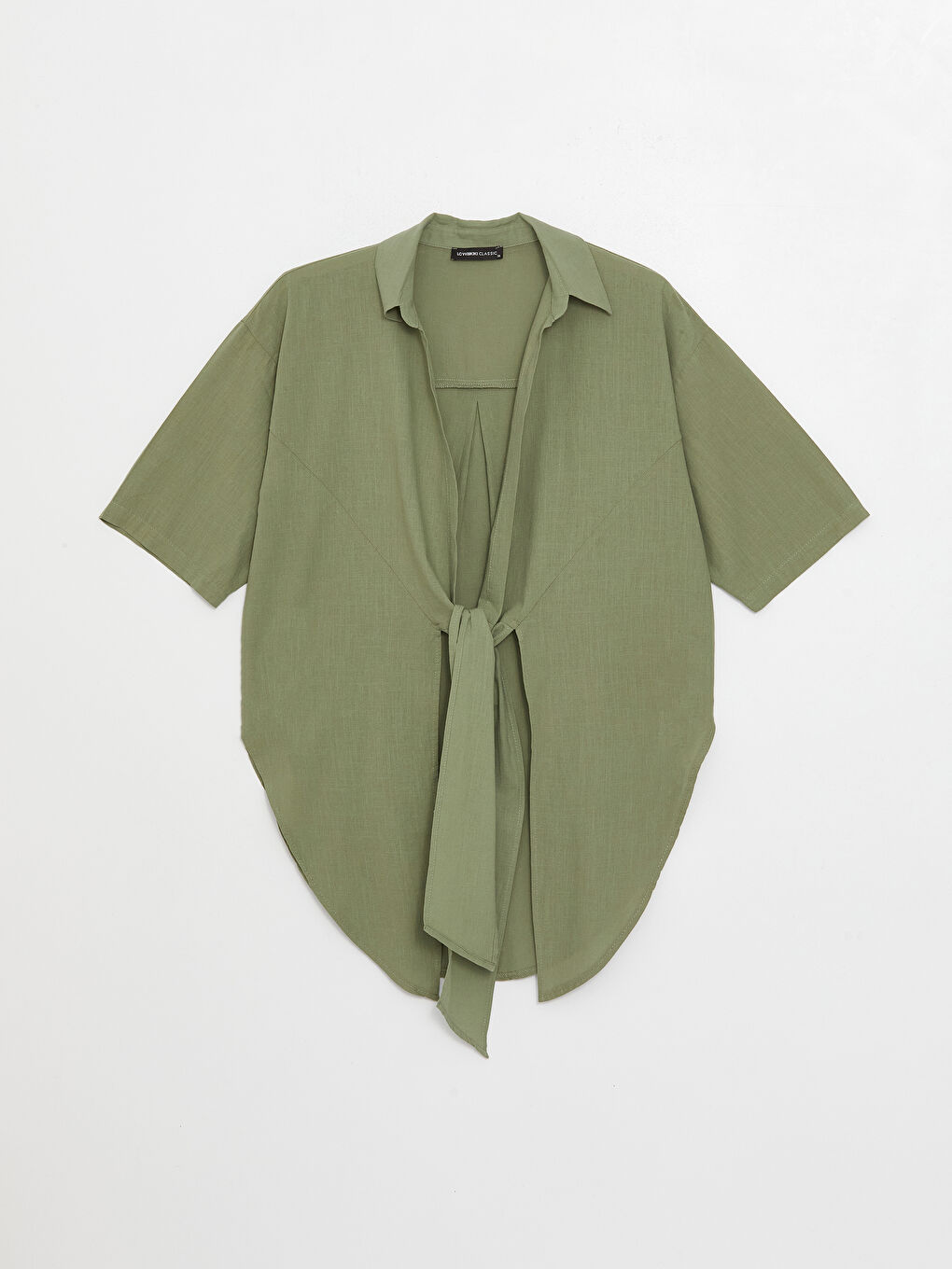 Collared Neck Plain Short Sleeve Oversize Women's Blouse-5