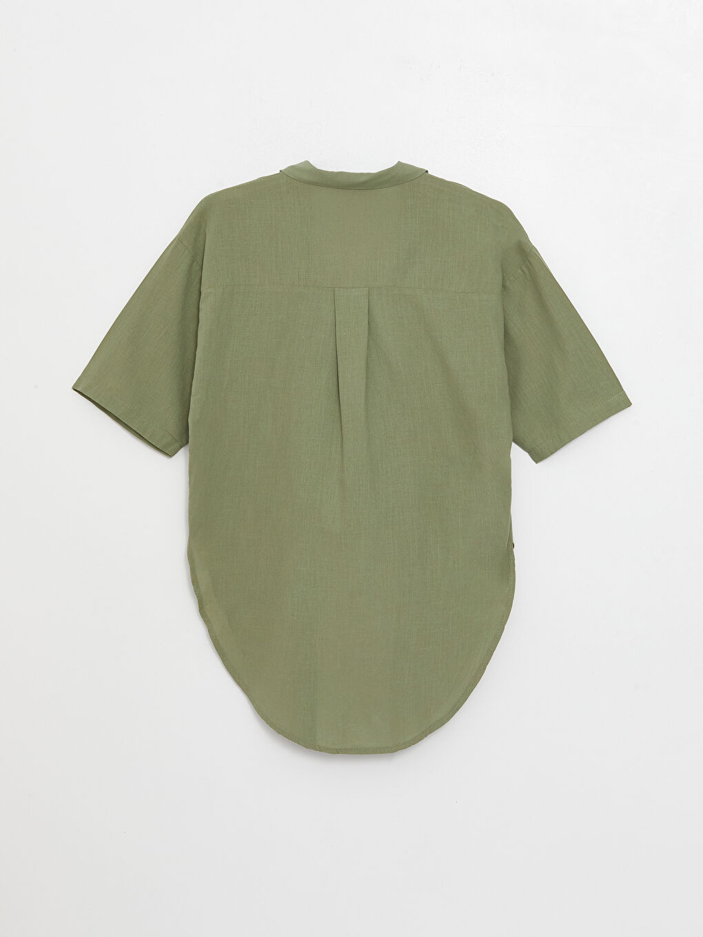 Collared Neck Plain Short Sleeve Oversize Women's Blouse-6