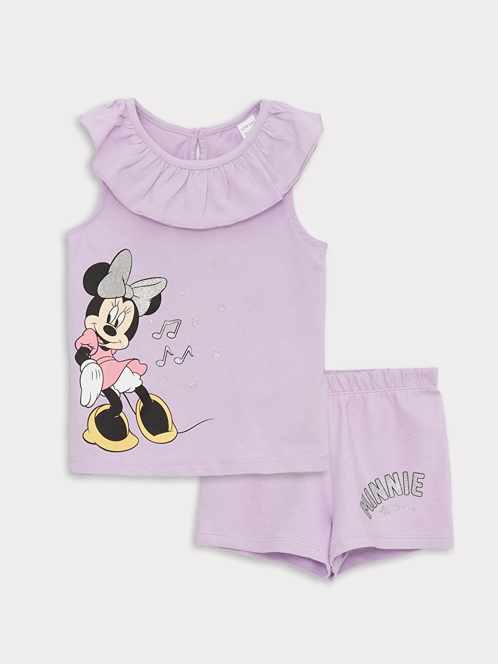 Crew Neck Short Sleeve Minnie Mouse Printed Baby Girl T-Shirt and Shorts 2-Piece Set