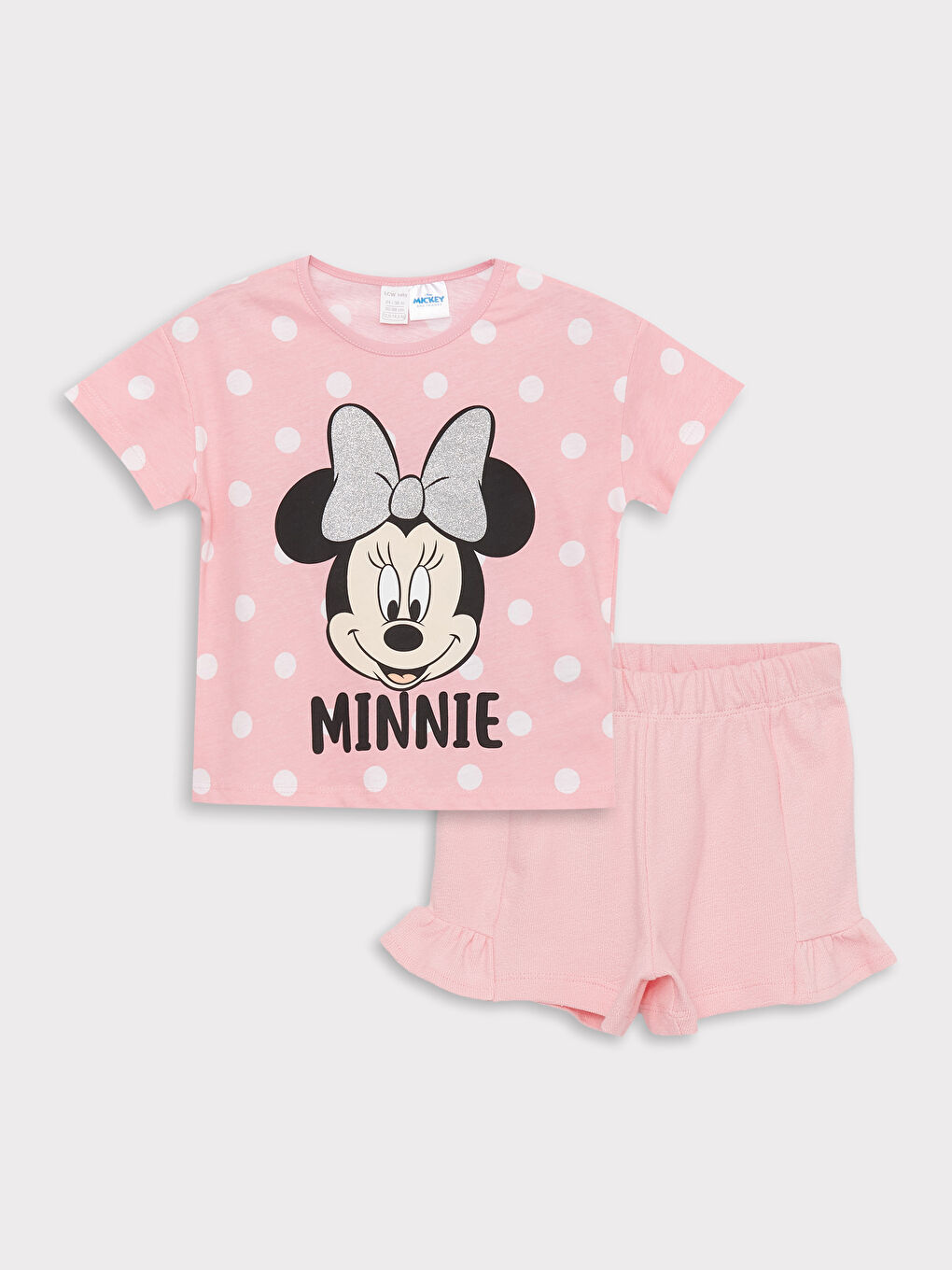Crew Neck Short Sleeve Minnie Mouse Printed Baby Girl T-Shirt and Shorts 2-Piece Set