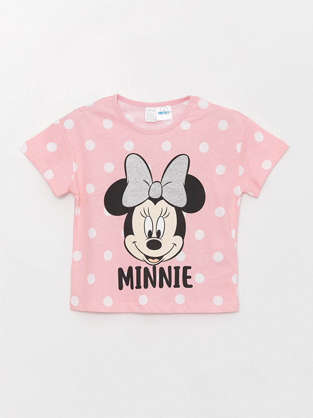 Crew Neck Short Sleeve Minnie Mouse Printed Baby Girl T-Shirt and Shorts 2-Piece Set-1