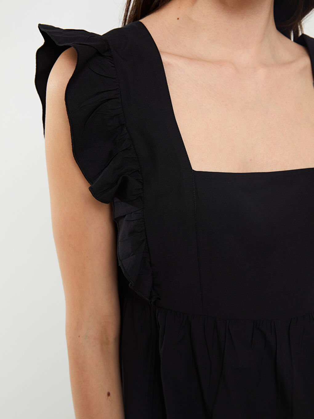 Square Neck Straight Short Sleeve Poplin Women Dress-2