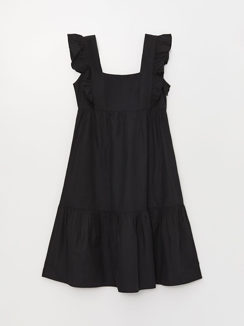 Square Neck Straight Short Sleeve Poplin Women Dress-4