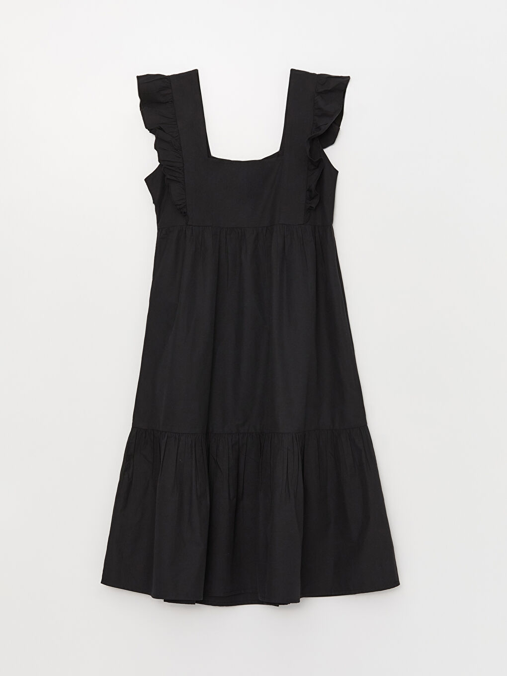 Square Neck Straight Short Sleeve Poplin Women Dress-5