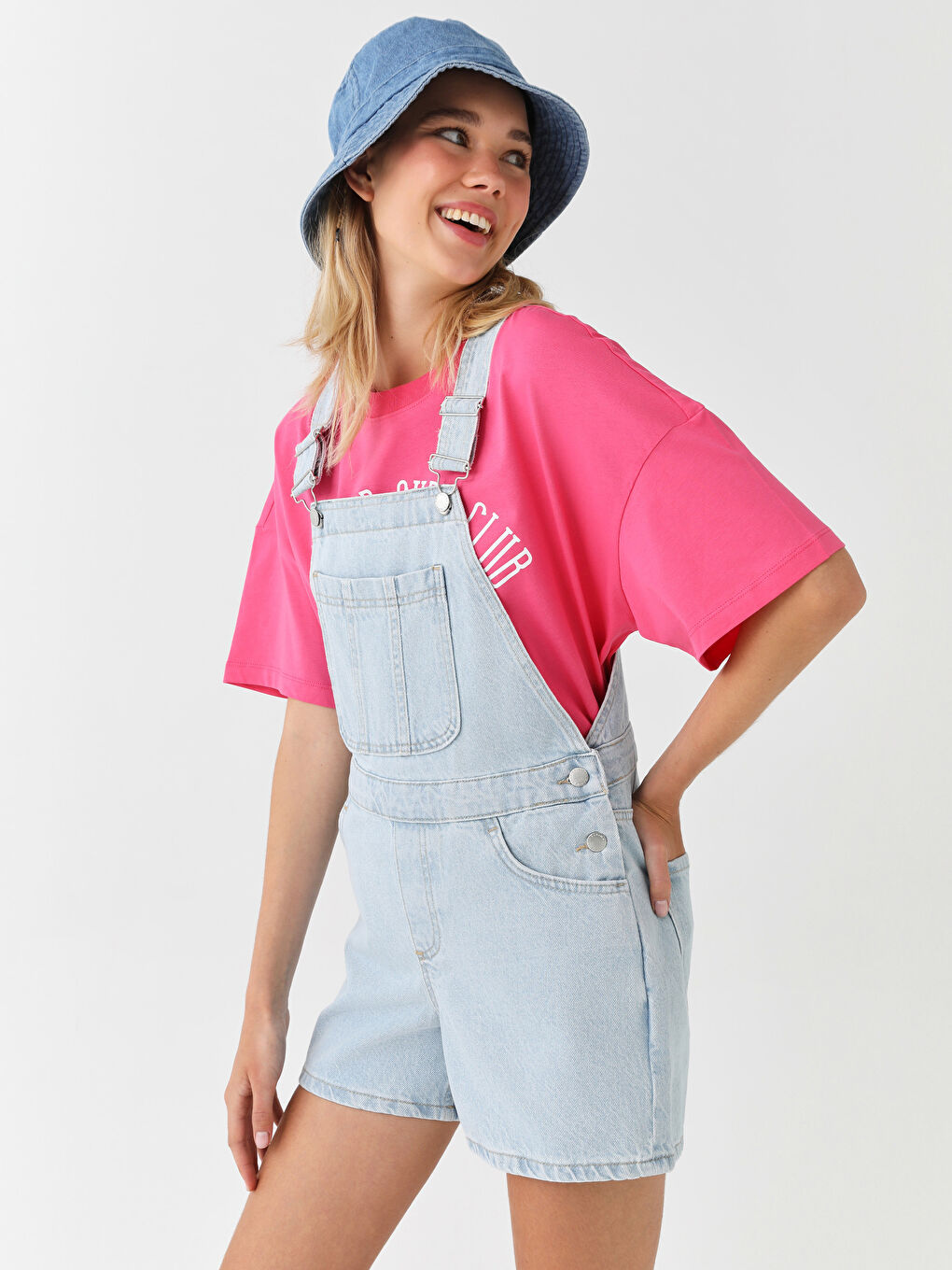 İndigo Kare Yaka Düz Cep Detaylı Kadın Jean Salopet