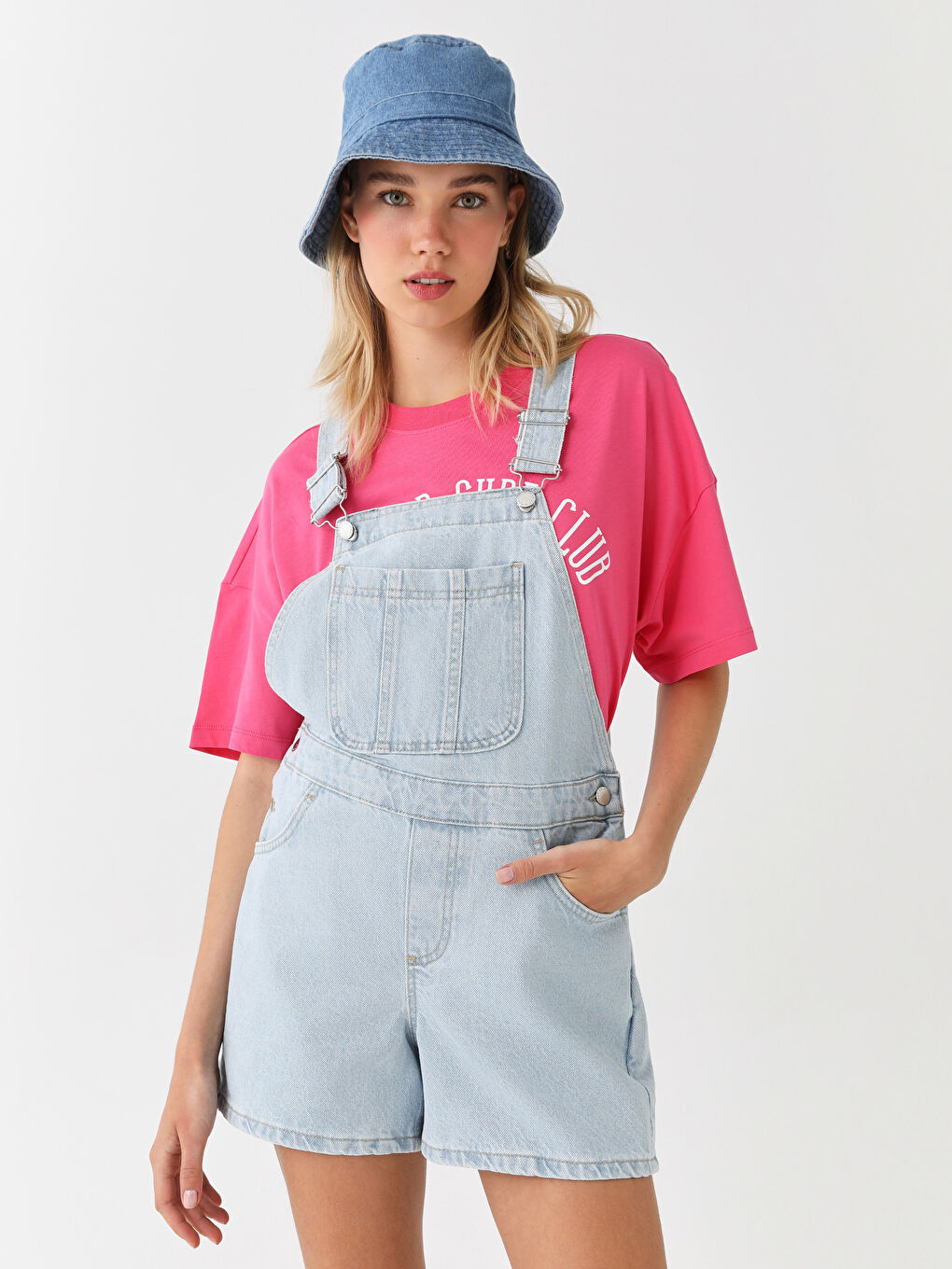 İndigo Kare Yaka Düz Cep Detaylı Kadın Jean Salopet-1