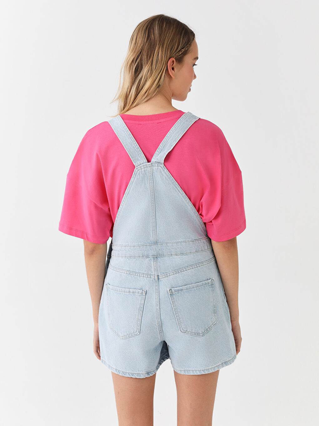 İndigo Kare Yaka Düz Cep Detaylı Kadın Jean Salopet-4