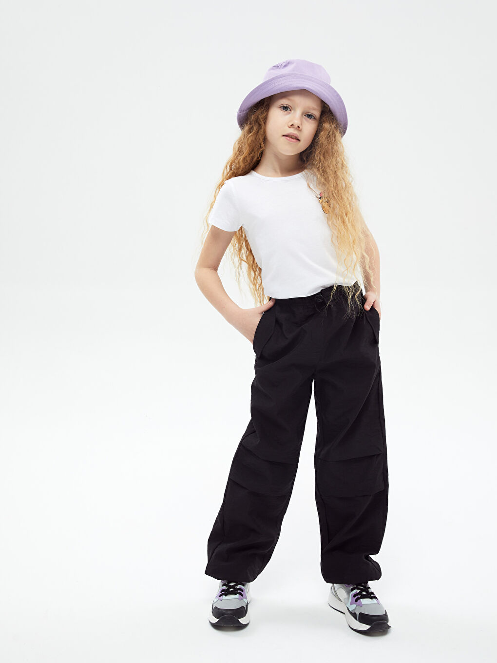 Elasticated Waist Basic Girls' Jogger Trousers-1