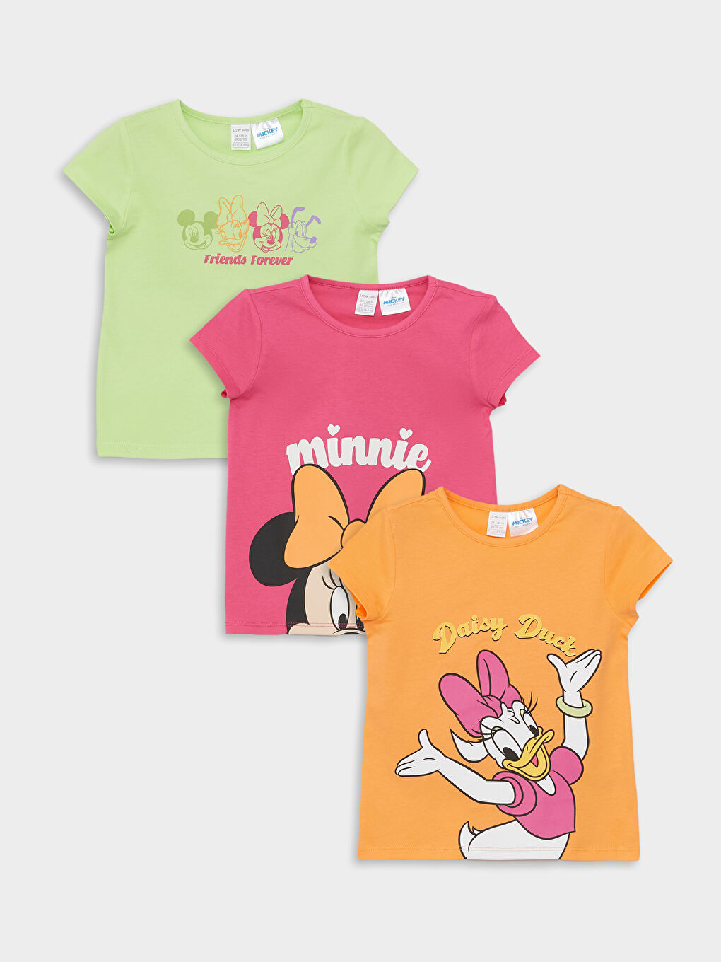 Crew Neck Short Sleeve Daisy Duck Printed Cotton Baby Girl T-Shirt, Pack of 3