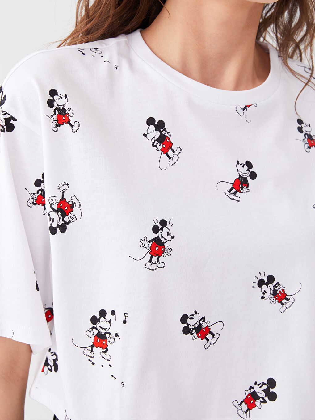 Crew Neck Mickey Mouse Printed Short Sleeve Women's Crop Top-3