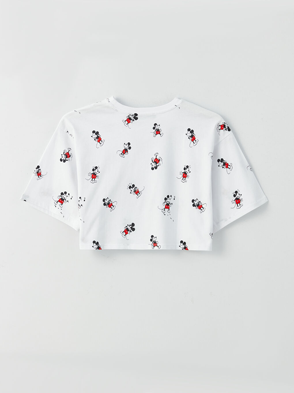 Crew Neck Mickey Mouse Printed Short Sleeve Women's Crop Top-5