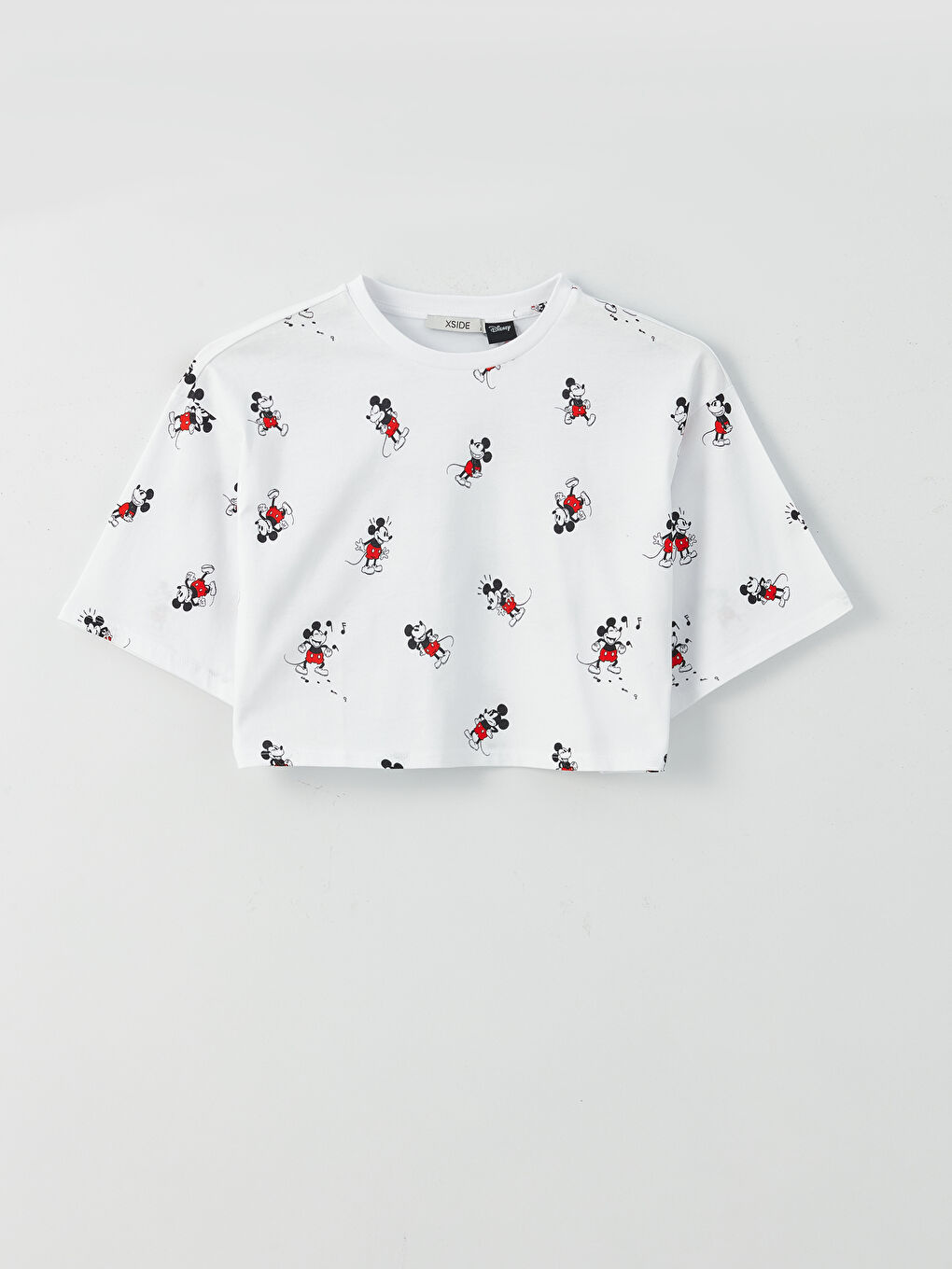 Crew Neck Mickey Mouse Printed Short Sleeve Women's Crop Top-6