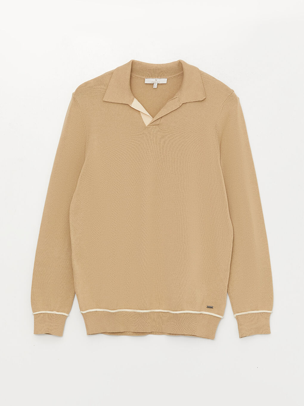 Bej Polo Yaka Uzun Kollu Erkek Triko Kazak