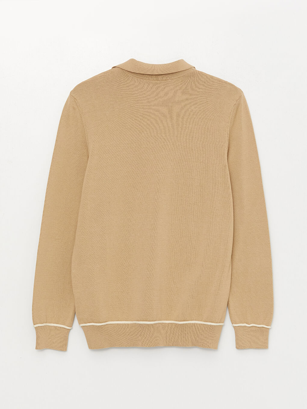 Bej Polo Yaka Uzun Kollu Erkek Triko Kazak-1