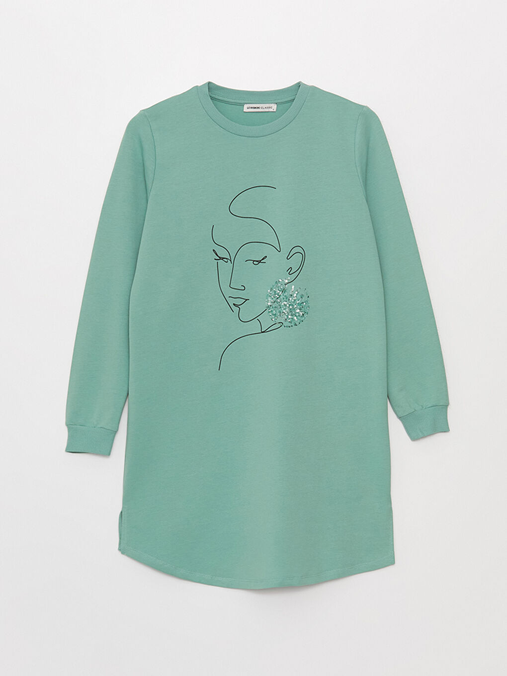 Crew Neck Printed Long Sleeve Women's Tunic-5