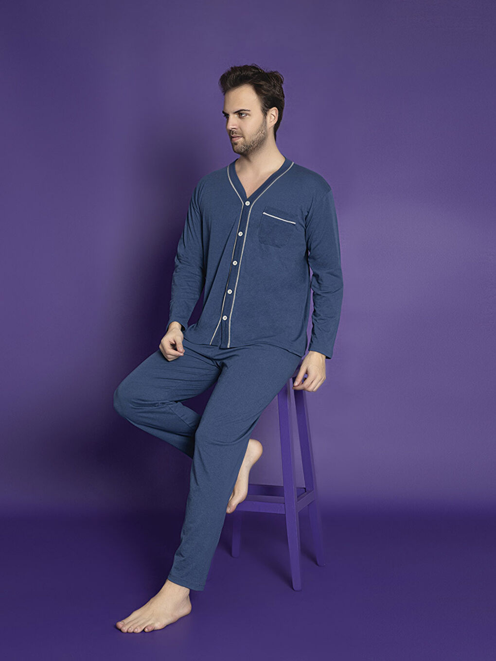 Mavi Standart Kalıp Erkek Pijama Takımı