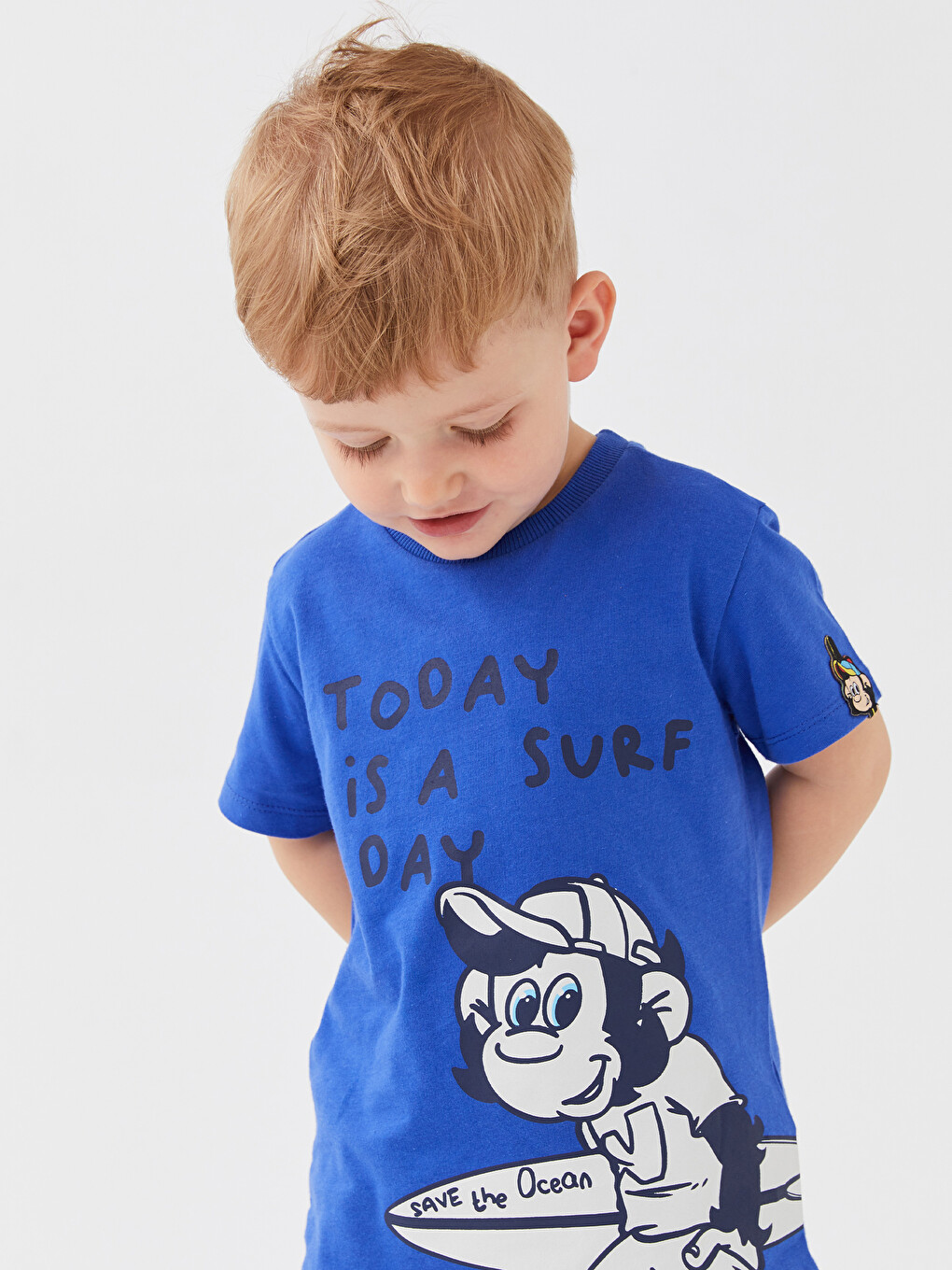 Crew Neck Short Sleeve Nostalgic Monkey Printed Baby Boys' T-shirt-2