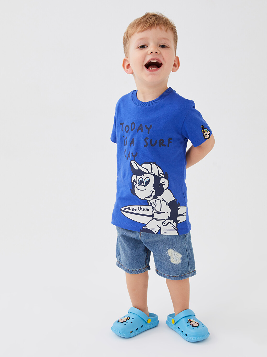 Crew Neck Short Sleeve Nostalgic Monkey Printed Baby Boys' T-shirt-4
