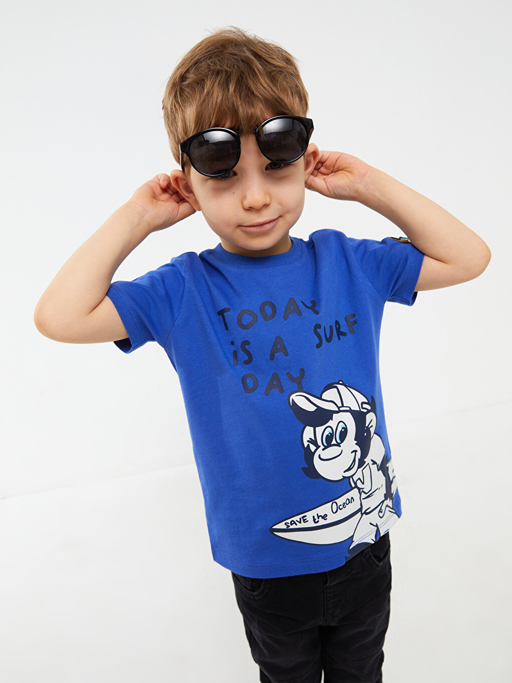Crew Neck Short Sleeve Nostalgic Monkey Printed Baby Boys' T-shirt-1