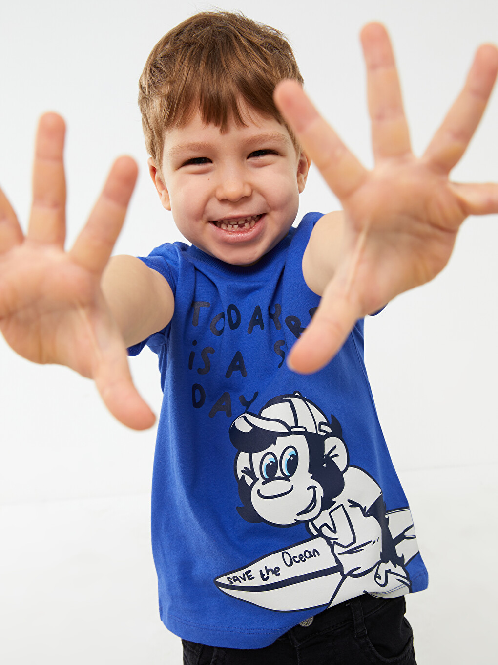 Crew Neck Short Sleeve Nostalgic Monkey Printed Baby Boys' T-shirt-3