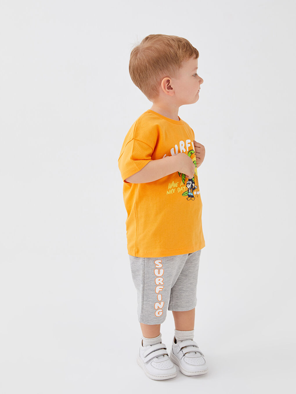 Shorts Bébé Garçon Imprimé Singe Nostalgique À Taille Élastique-1