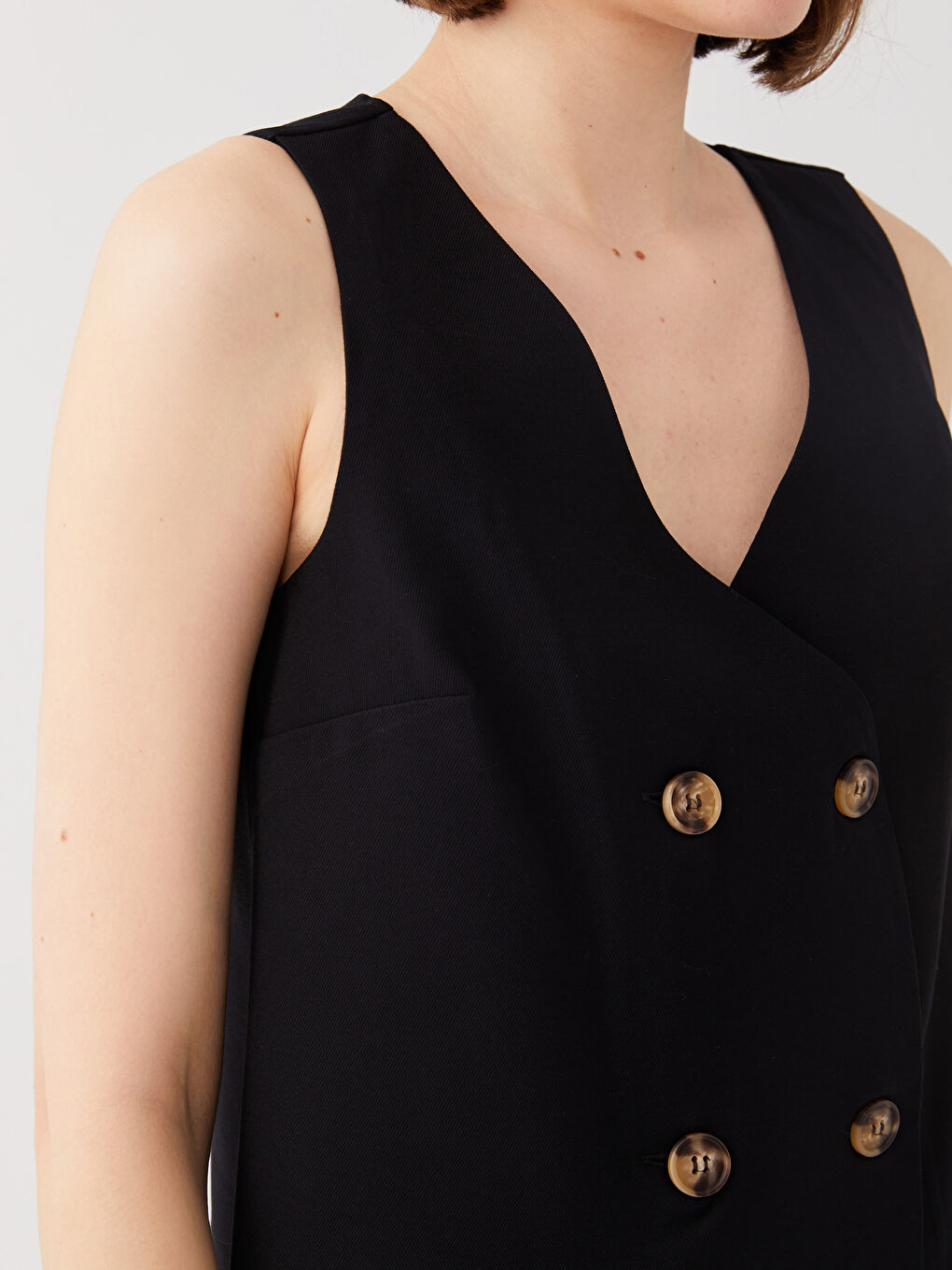 Siyah Kruvaze Yaka Düz Crop Kadın Bluz-3