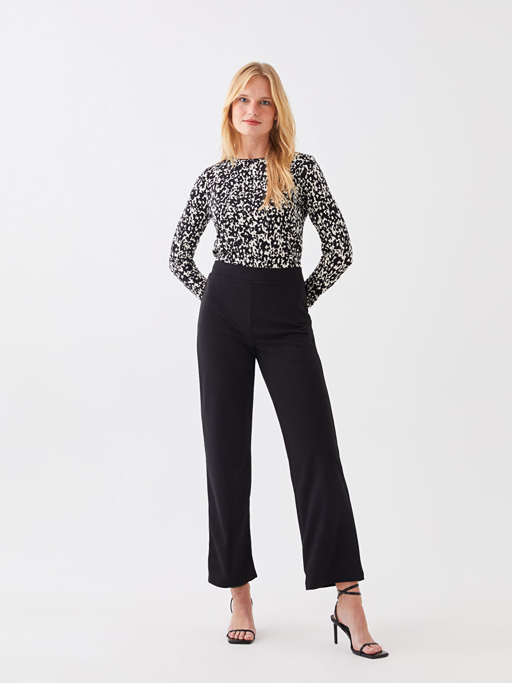 Pantaloni cu Talie Elastică, Simpli, cu Picior Larg pentru Femei