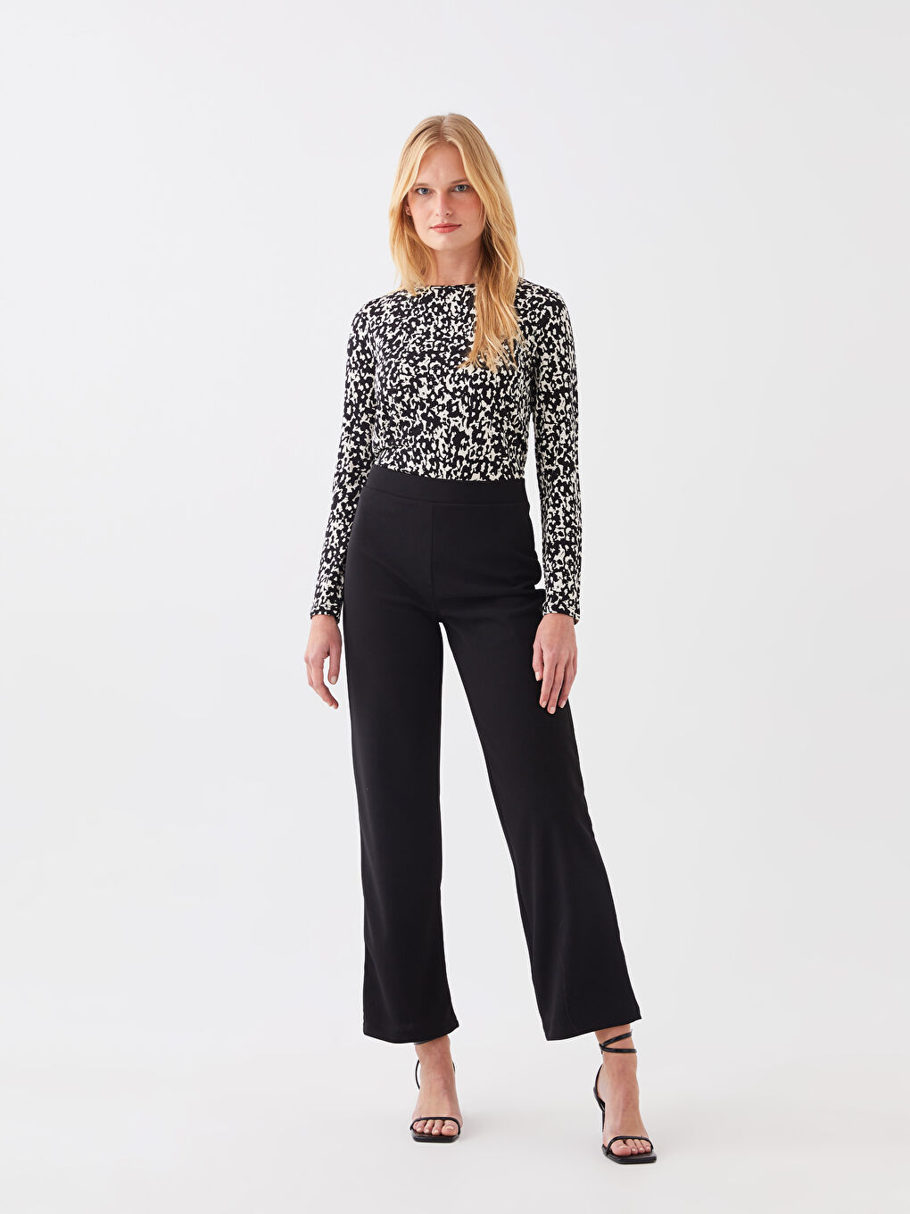 Pantaloni cu Talie Elastică, Simpli, cu Picior Larg pentru Femei-1