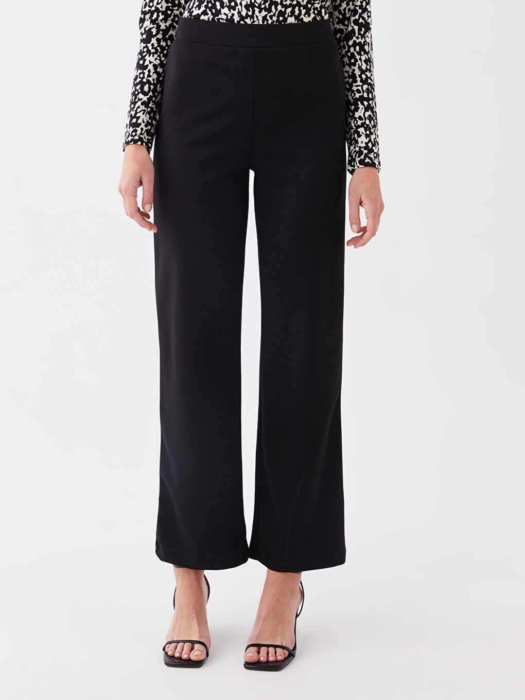 Pantaloni cu Talie Elastică, Simpli, cu Picior Larg pentru Femei-3