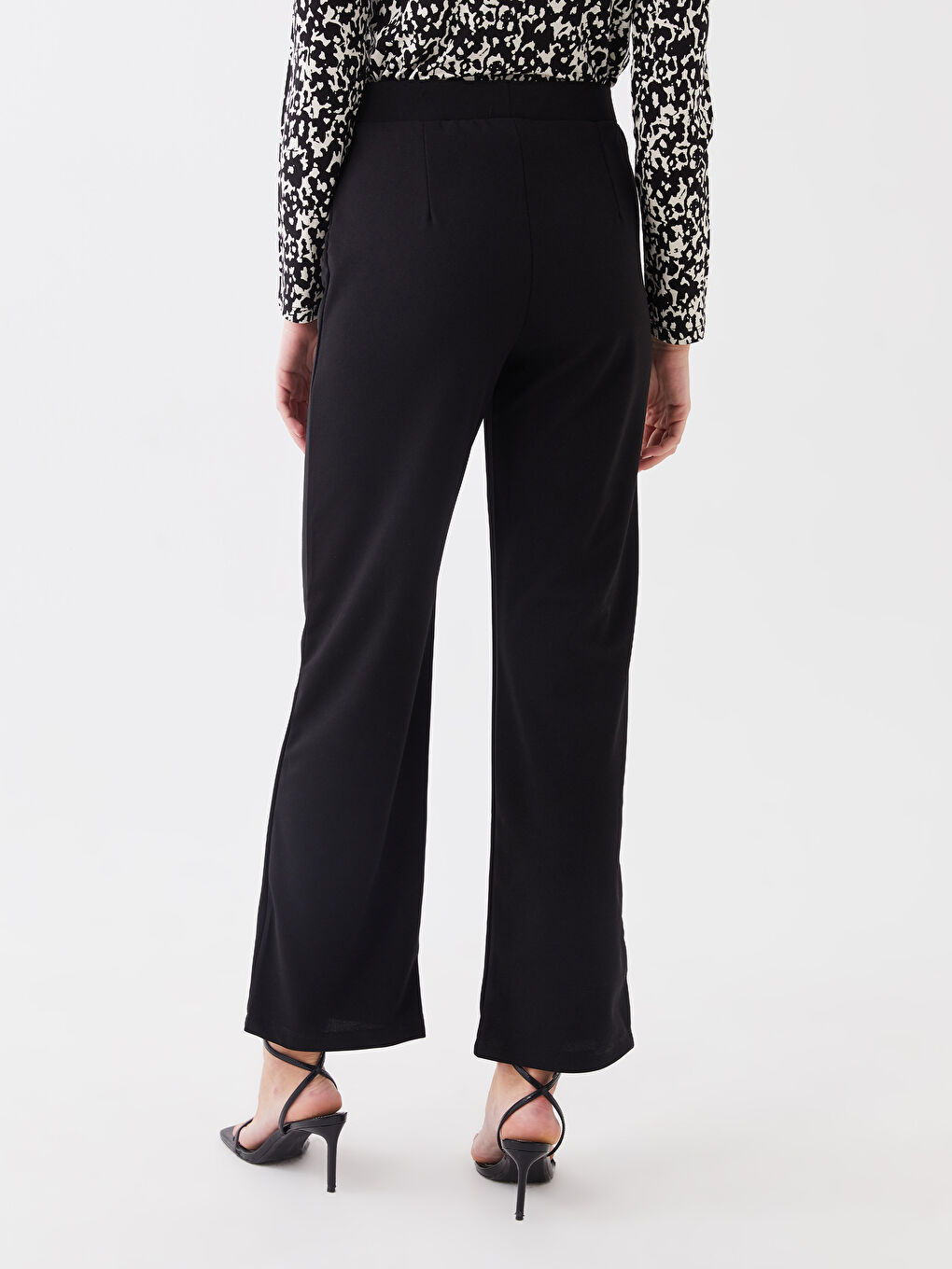 Pantaloni cu Talie Elastică, Simpli, cu Picior Larg pentru Femei-4