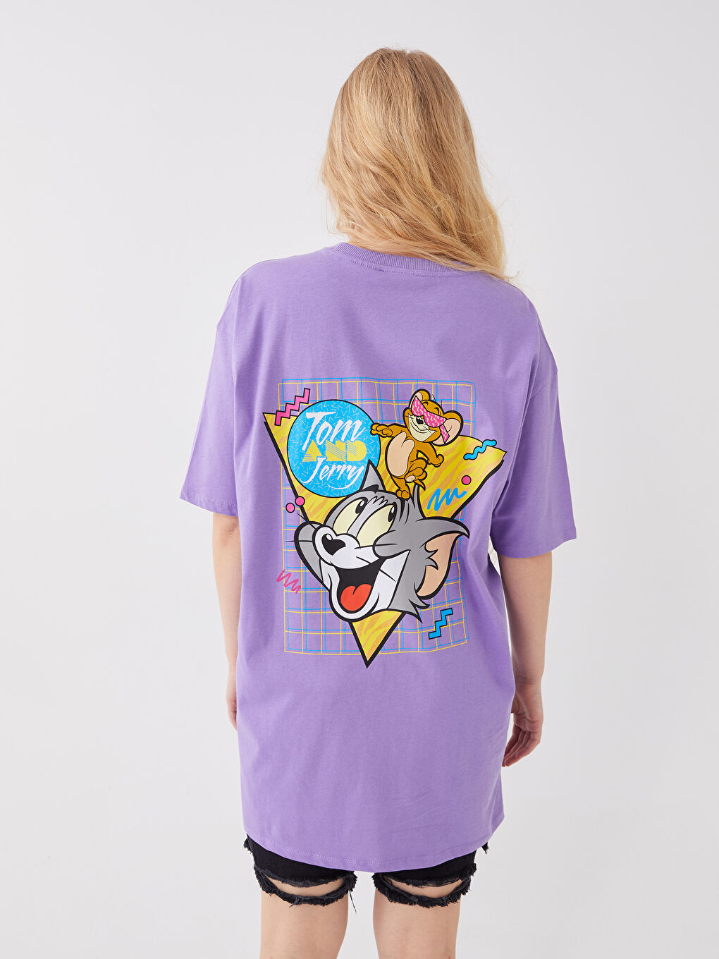 LCW Vision Crew Neck Tom & Jerry Printed Oversize Women's T-Shirt -S3HP15Z8-GPZ