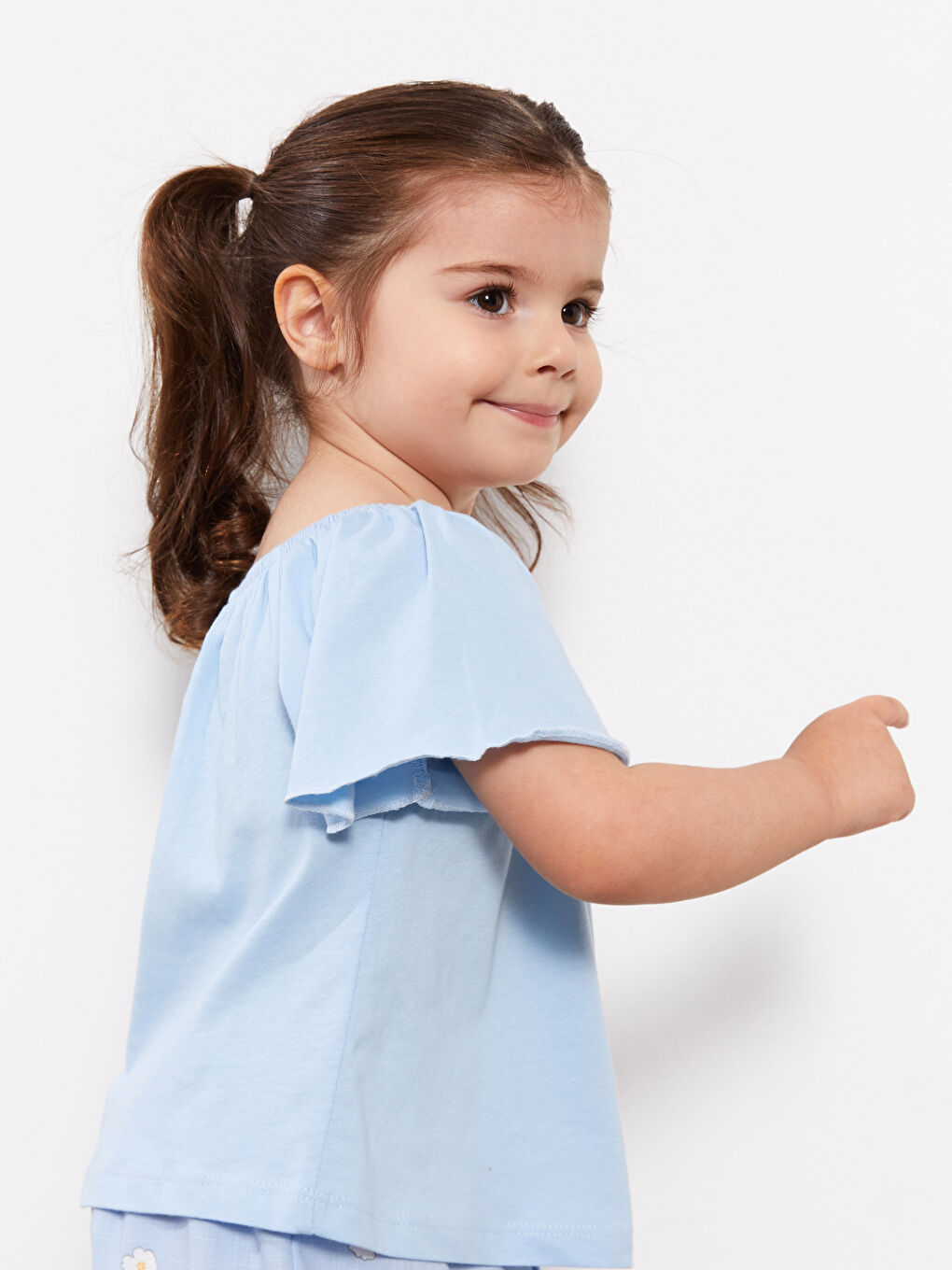 Mavi Kayık Yaka Kız Bebek Bluz ve Şort 2'li Takım-4