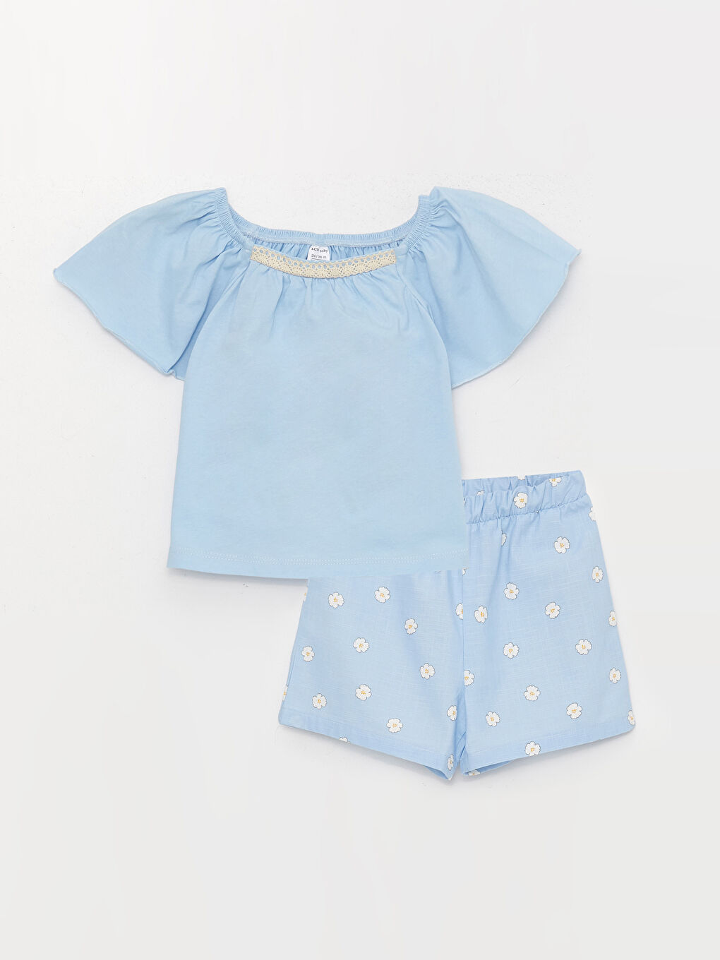 Mavi Kayık Yaka Kız Bebek Bluz ve Şort 2'li Takım-6