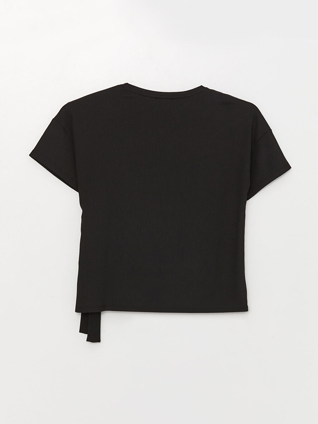 Siyah Bisiklet Yaka Düz Kısa Kollu Kadın Bluz-6